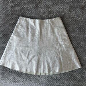 TopShop silver shiny Genuine Lamb leather skirt Size 6 S